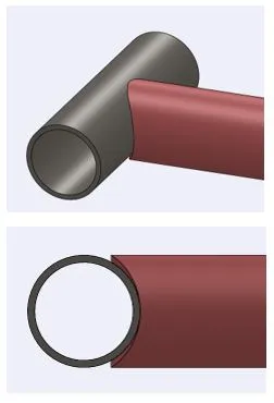The same coped stainless tube as cut on the tube laser, with the cut edge left square to the tube surface