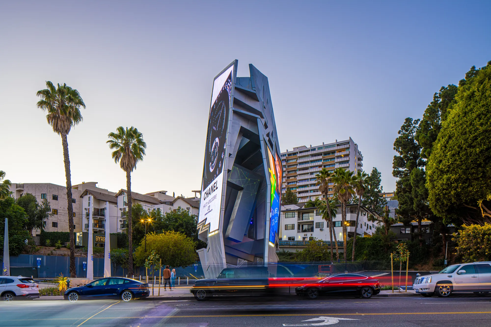Sunset Spectacular: architectural stainless steel structure fabricated by Northern Manufacturing on Sunset Blvd